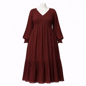 Size 3X Baltic Born Women Lainey Smocked Dotted Midi Dress Mulberry Boho Flowy